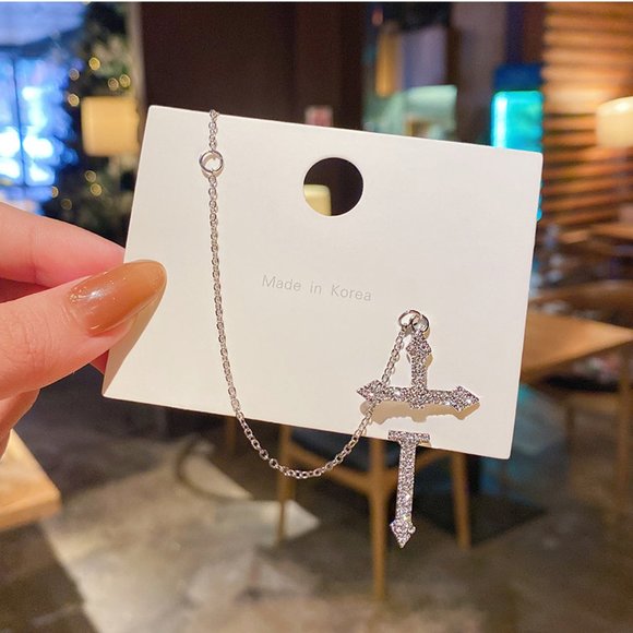 💙Rhinestones Cross Earrings Single Ear Climber - Picture 10 of 11